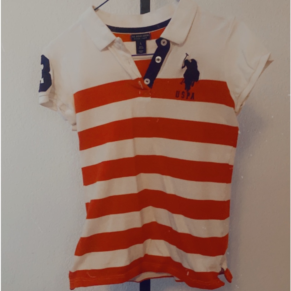 U.S. Polo Assn. Red and White Striped Button Down Polo